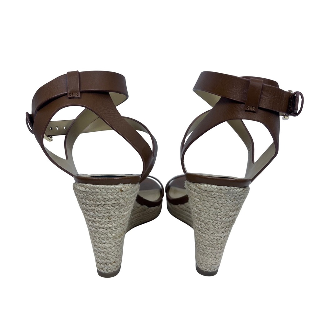Michael Kors Brown Leather Kaylee Espadrille Wedge Sandals Size 8M (656clo) - Picture 6 of 8